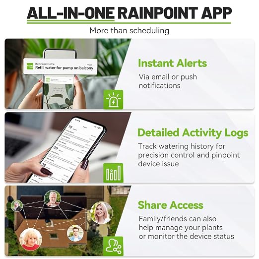 RAINPOINT Smart WiFi Solar Drip Irrigation System for indoor & Outdoor Use,APP Control Automatic Plant Waterer Device Kit Water Shortage Protection Push&Email Notification Grow Tent Water 10-20 Plants
