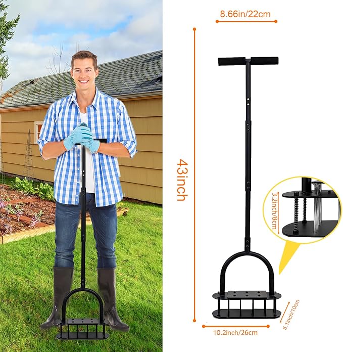 Aerator Lawn Tool, Manual Soil Aerating Lawn with 16 Iron Spikes, Lawn Aerators with Spring Automatic Dirt Clean & 3-Layer Anti-Loosening Design, Pre-Assembled Yard Grass Aerator for Lawn, Garden Tool
