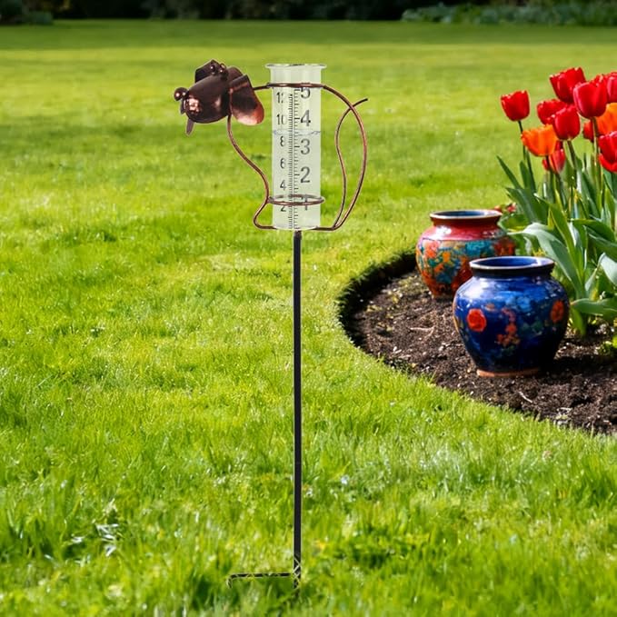 Rain Gauge with Large Clear Numbers, Rain Gauge Outdoor Garden Stake, 5-Inch Glass Tube Rain Water Gauges for Garden, Yard, Lawn, Patio(Dog)