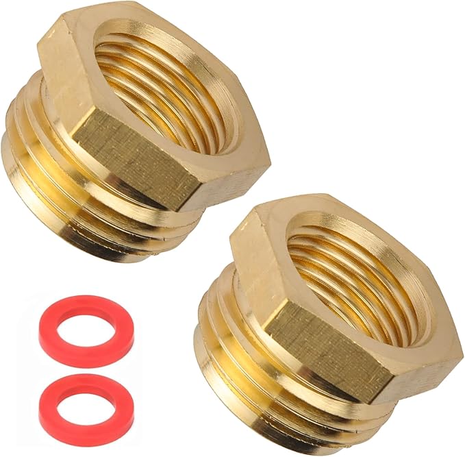 Garden Hose Adapter,3/4" GHT Male to 1/2" NPT Female Connector, Brass Garden Hose Convert Adapter Fitting, Garden Hose Thread to 1/2" Female Pipe Thread (2 Pack 1/2 to 3/4 hose adapter)