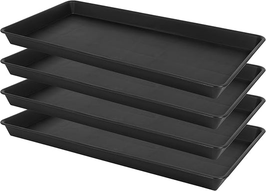 VUWEZ 4 Pack Plant Growing Nursery 1020 Trays, Plant Saucer Tray, Heavy Sturdy Seed Starting Trays, Plant Saucer for Indoors No Holes, Seed Starter Growing Tray (22"x11.2", Black)