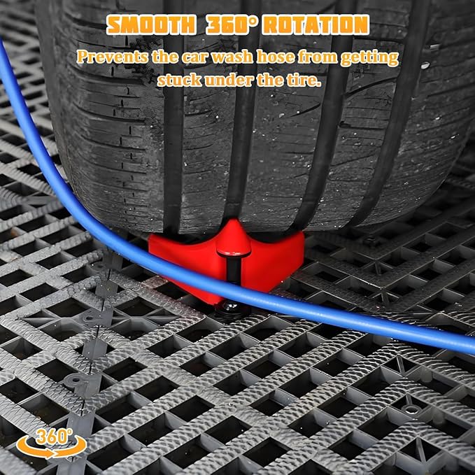 4PCS Car Hose Guide, Vehicle Detailing Cleaning Tools Hose Guides Preventing Wash Stuck Under The Tires, Automotive Wheel Rolling System Tool for Washing, Universal Fit (Red)