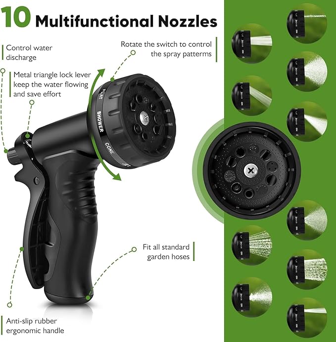 Garden Hose Metal 100FT, Stainless Steel Heavy Duty Water Hose With 10 Function Nozzle, No-Kink, Tough & Flexible, Sturdy and Lightweight, Rust Proof for Yard, Outdoor, RV