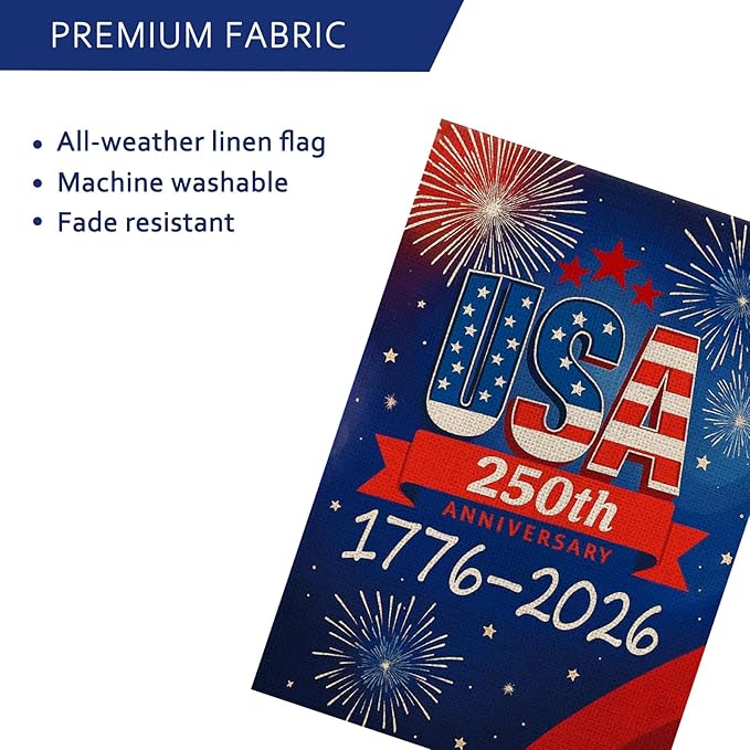 250 Anniversary Usa Garden Flags for Outside, 250 Anniversary USA Flag with Fireworks Design, 1776-2026 Patriotic 4th of July Decorations Yard Sign Double-Sided Waterproof House Flag 28x40 Inch 250 Year American Flag
