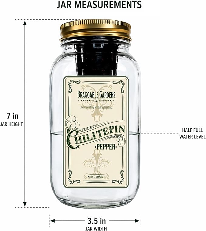 Chiltepin Pepper Indoor Garden Kit – Mason Jar Hydroponic Pepper Grow Kit – Windowsill Countertop Wild Chili Pepper Plant – Grow Peppers Indoors