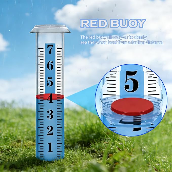 2PCS Rain Gauge Replacement Tube Plastic, Accurate Rain Gauge Outdoor, Thickened and Transparent 7" Capacity Tube with Blue Strip for Yard, 2 Rain Meter Tube with 1 Clean Brush and 2 Red Float