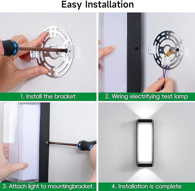 24W Outdoor Porch Lights Exterior Lighting Fixtures Wall Mount Rectangular Modern Patio Sconces 3000LM 6000K Aluminum Black IP65 for Garage House Front Door Entryway