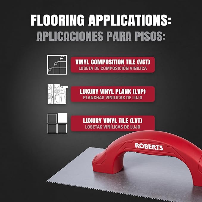 ROBERTS 49601 Dual-Notch Trowel for Installation of Vinyl Composition Tile, Luxury Vinyl Plank and Tile Flooring
