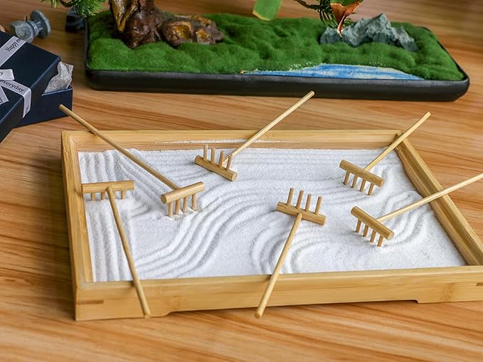 Zen Garden Mini Bamboon Rake - 6PCS Tabletop Rock Sand Garden Tools Accessories Small Sandbox Kits Japanese Zen Gift for Birthday