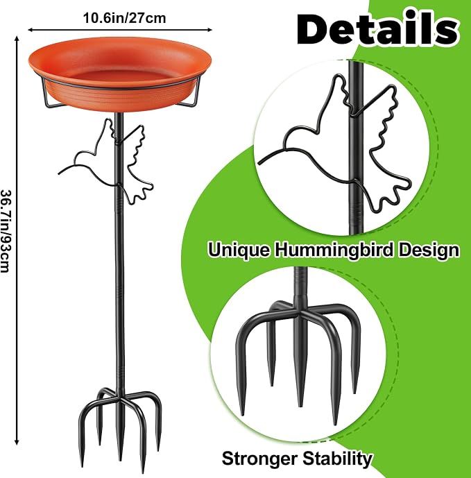 Bird Bath for Outside, 36.7In Removable Freestanding Birdbaths for Outdoors with 5-Pronged Base, Bird Bath Bowl Spa & Birdfeeder Bowls for Garden Patio Yard Lawn Decor (Brown-2)