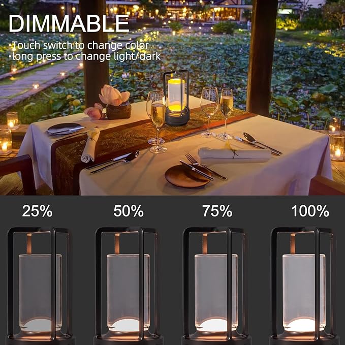 HAPYGI Portable Metal Table Lamp for Indoor/Outdoor,Rechargeable Cordless LED Lamp, 3-Colour Infinitely Dimming Battery Powered Small Desk Lamp, Restaurant/Bedroom/Bar/Coffee/Camping Light (Grey)