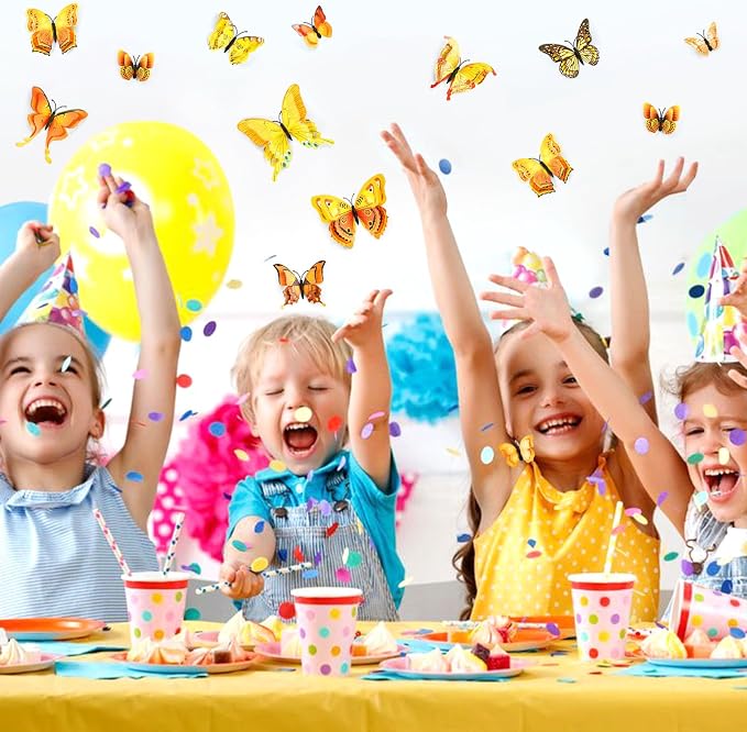 SAOROPEB 3D Butterfly Wall Decor, 48 Pcs Double Layer Butterfly Decorations for Party Decorations Locker Decor Refrigerator Decal, Reusable (Yellow)