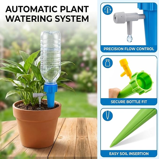 20-Pack Blue and Green Self Watering Planter Inserts,Self Watering Spikes, Automatic Plant Watering System, Indoor Outdoor Plant Care Solution, Drip Irrigation Device
