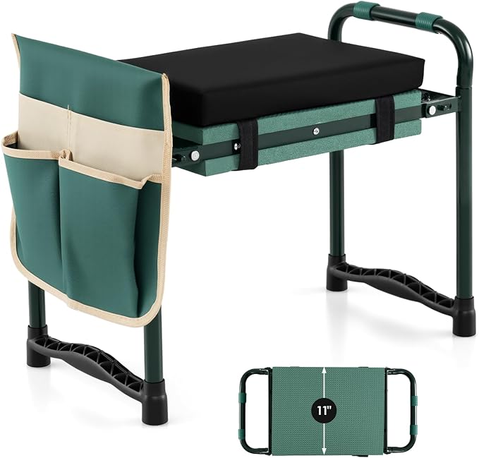 Giantex Garden Kneeler and Seat, Foldable Gardening Stool w/Wide EVA Foam Padding, Tool Pouch, Heavy-Duty Kneeling Bench for Knee & Back Pain Relief, Gardening Kit for Seniors Women Men (Green)