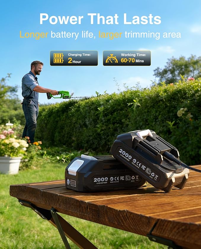 TaskStar 2-in-1 Hedge Trimmer Cordless: 20V Electric Bush Trimmer & Grass Shears - 2 PCS Rechargeable Battery, SK5 Blade, Rotating Handle, Lightweight Shrub Grass Clippers for Garden Yard Lawn