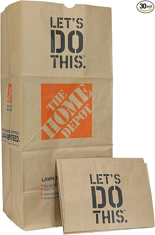 Home Depot Heavy Duty Brown Paper 30 Gallon Lawn and Refuse Bags for Home and Garden (30 Lawn Bags)