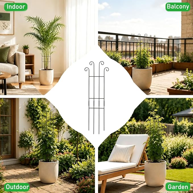 32.6inch Plant Trellis for Climbing Plants Indoors Outdoor, Garden Trellis for Potted Plants, Rust-Proof Metal Sturdy Climbing Stakes Support for Ivy Vine Photos Hoya Monstera, Easy Install (2pcs)