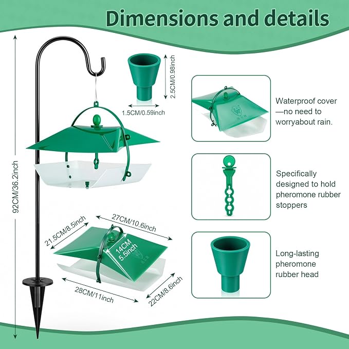 5 Pcs Reusable Leafminer Trap with Pheromone Lures, Bucket Style Insect Trap with 36.2'' Ground Stake, Outdoor Monitoring Tools for Citrus Trees Garden Orchard (2 Lures Included)