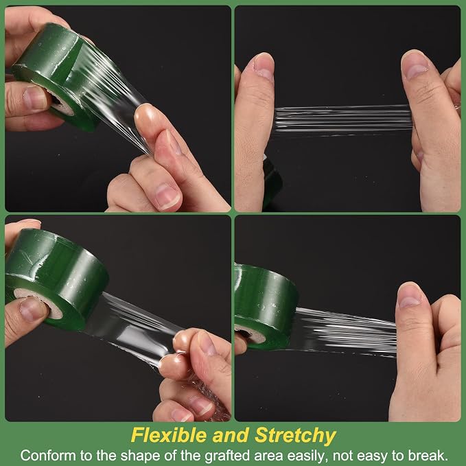 HARFINGTON 4 Rolls Fruit Tree Grafting Tape 2.5CM x 100M PVC Stretchable Garden Grafting Tool Plants Self Adhesive Floristry Film for Floral Tree and Poly Budding, Green