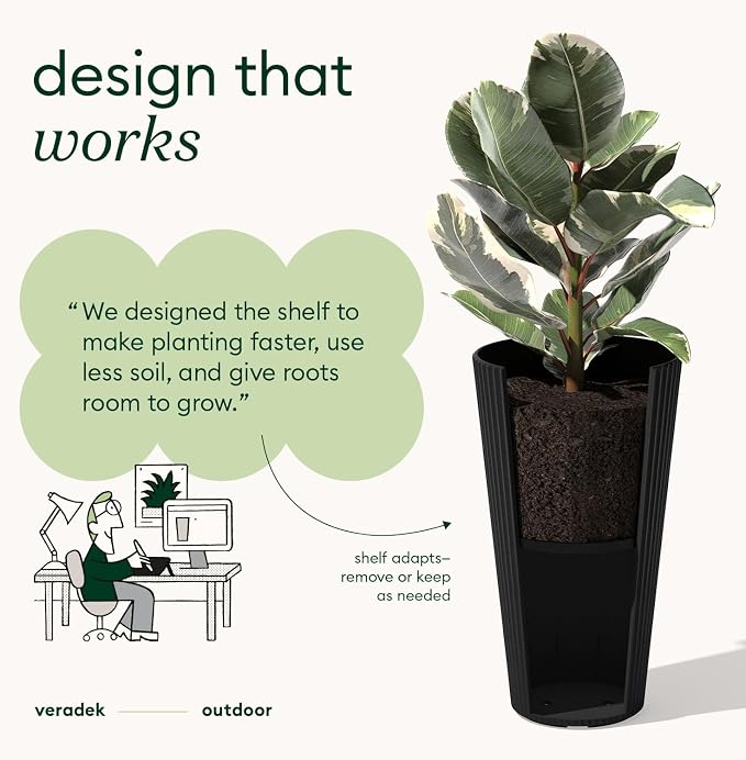 Veradek Demi Series Tall Planter for Porch, Patio, Backyard | Durable Plastic-Stone Composite Material | Modern Décor for Tall Plants, Grasses