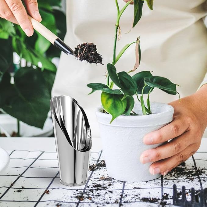 Abaodam 3pcs Stainless Steel Soil Scoop Set Gardening Hand Tools for Planting Succulents and Bonsai with Bucket-Shaped Shovels in Small, Medium, Large Sizes