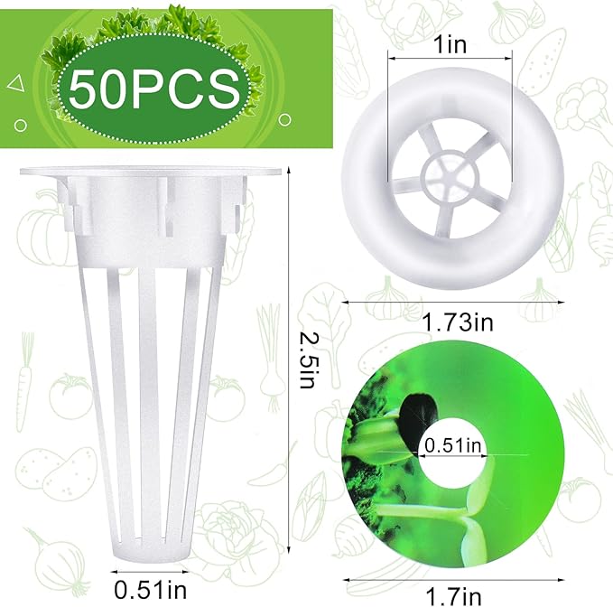 Cunhill 100 Pcs Hydroponic Growing Kit Include 50 Pcs Plant Replacement Basket Containers and 50 Pcs Seed Pot Label Compatible with Hydroponic Growing System(0.5 Inch,White)