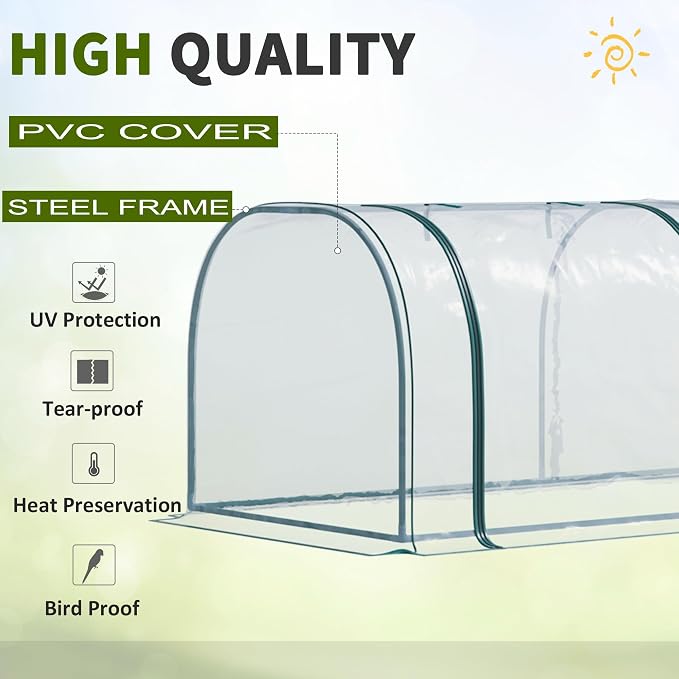 Outsunny 11' x 3' x 2.5' Mini Greenhouse, Portable Tunnel Green House with Roll-Up Zippered Doors, UV Waterproof Cover, Steel Frame, Clear