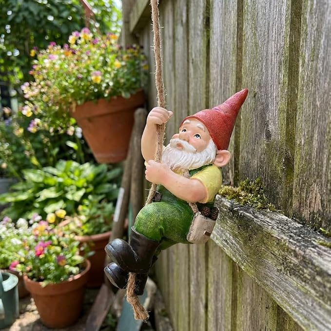 TERESA'S COLLECTIONS Garden Outdoor Decor,Hanging Gnomes Garden Decor,Climbing Gnomes Statue，Waterproof Resin Garden Statue, Garden Gift, Indoor/Outdoor, 8"