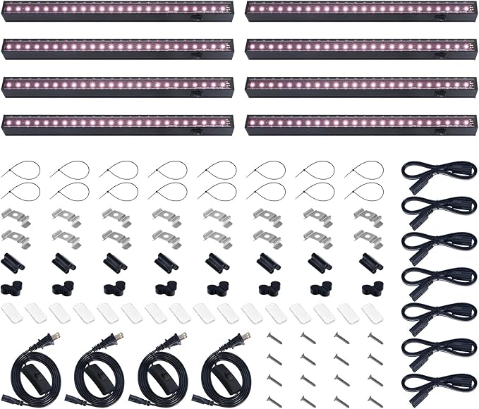 Barrina T5 Grow Lights, LED Grow Lights with Black Cover, Full Spectrum Grow Light Strips, 1ft Pinkish White Plant Lights for Indoor Plants, Greenhouses, Plant Displays, Linkable Design, 8 Packs
