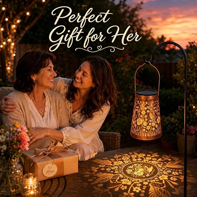 LeiDrail Hummingbird Solar Lanterns Outdoor, 4 Pack Metal Hanging Garden Lights, Waterproof Vintage Copper Decorative Lantern Set for Yard Patio Porch, Gifts for Women Mom Grandma