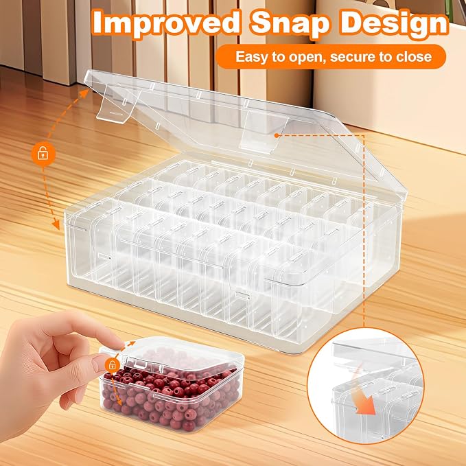 3 Pack 90 Pcs Bead Organizer Box, Clear Plastic Storage Containers Features Hinged Lid and Labels, Craft Storage Box for Jewelry, Diamonds, Clay Beads, Bracelets, Screws, Seeds, Small Parts