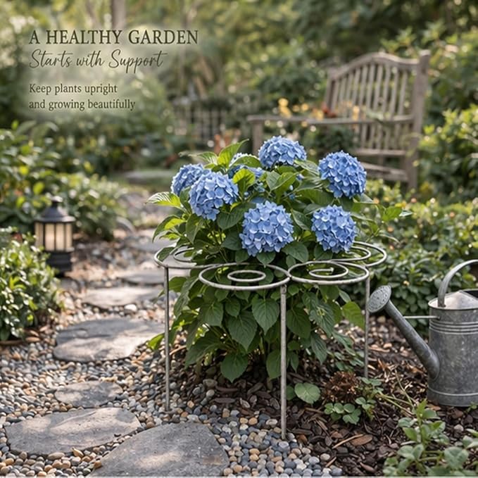 Metal Plant Support Ring for Garden, Peony Cage Stand, Indoor Pots, Flower Hoop, Decorative Grow Through Rings, Stackable Houseplant Stake, Dahlia Cage, Outdoor Orchid Clip(1PC,Large)