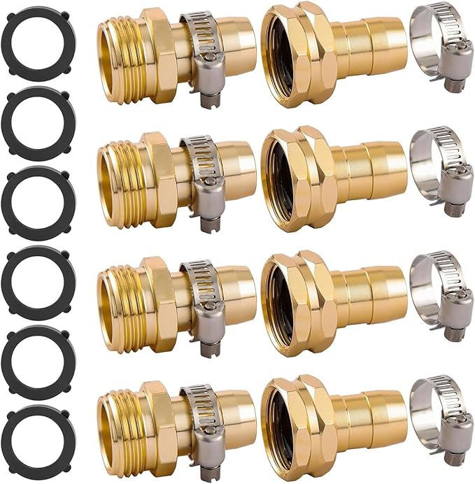 4 Set Garden Hose Repair Connector with Clamps, Fit for 3/4" or 5/8" Garden Hose Fitting, 5/8" Barb x 3/4" GHT Garden Hose Adapter/Fittings, Water Hose Repair Kit