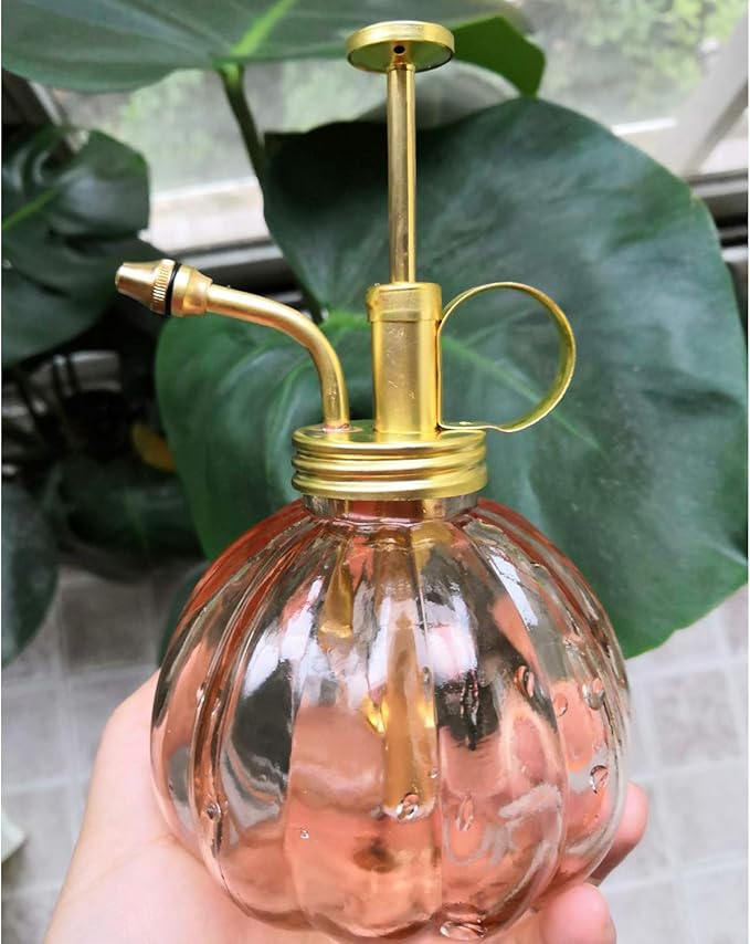 Vintage Style Glass Pumpkin Bottle Sprayer Watering Can Plant Mister with Brass Sprayer Head (Blue)