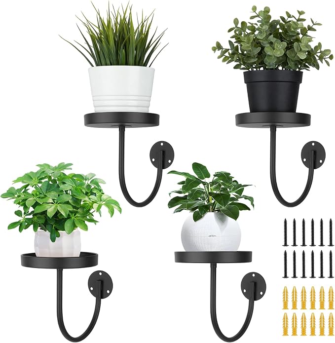 4 Pack Wall Plant Holder,Wall Planters for Indoor Plants,Plant Hanger Indoor,Metal Plant Wall Hanger,Hanging Plant Holder（Black）