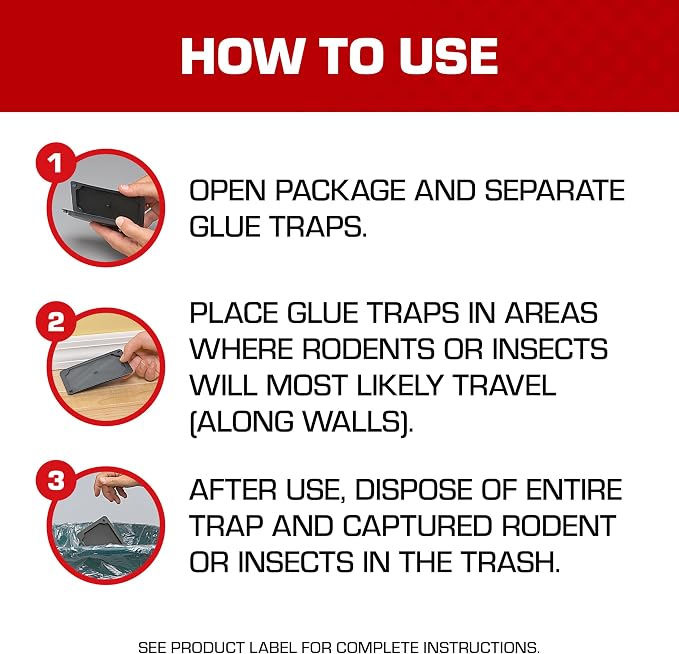 Tomcat Glue Traps Mouse Size with Eugenol for Enhanced Stickiness - Sticky Pads For Mice, Cockroaches, and Spiders, 6 Traps