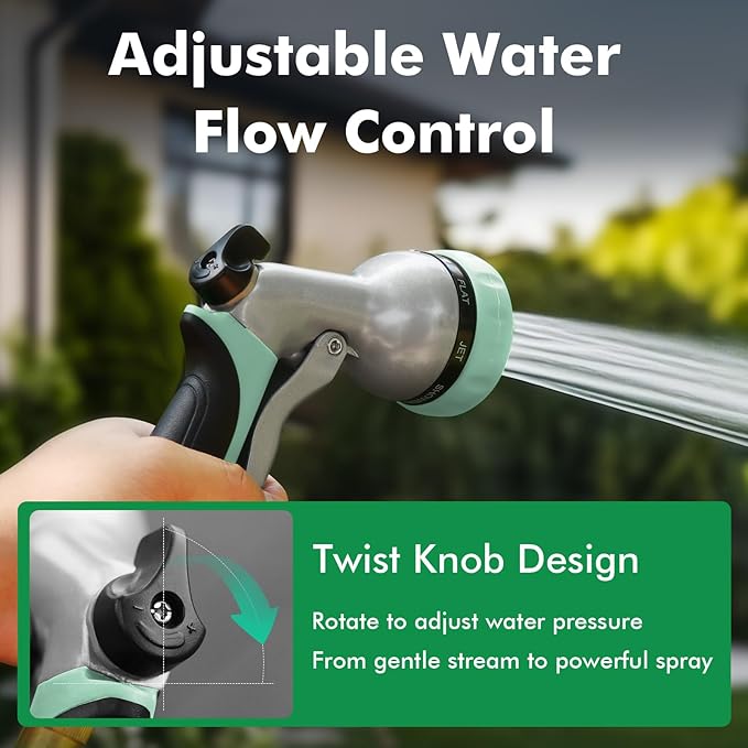 RESTMO Garden Hose Nozzle, Heavy Duty Metal Water Hose Nozzle with 7 Adjustable Spray Patterns, High Pressure Hand Sprayer with Flow Control, Best for Watering Plant & Lawn, Washing Car & Pet, Cyan
