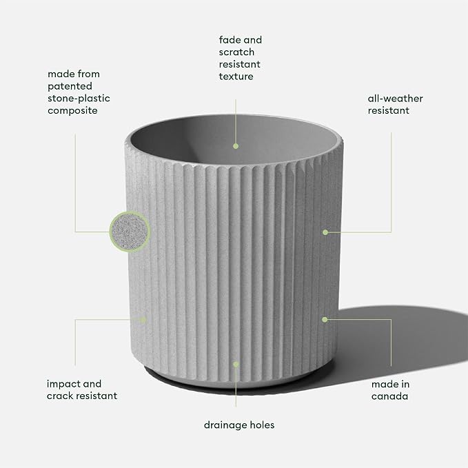 Veradek Demi Series Round Planter for Porch, Patio, Backyard | Durable Plastic-Concrete Material | Modern Décor for Tall Plants, Flowers
