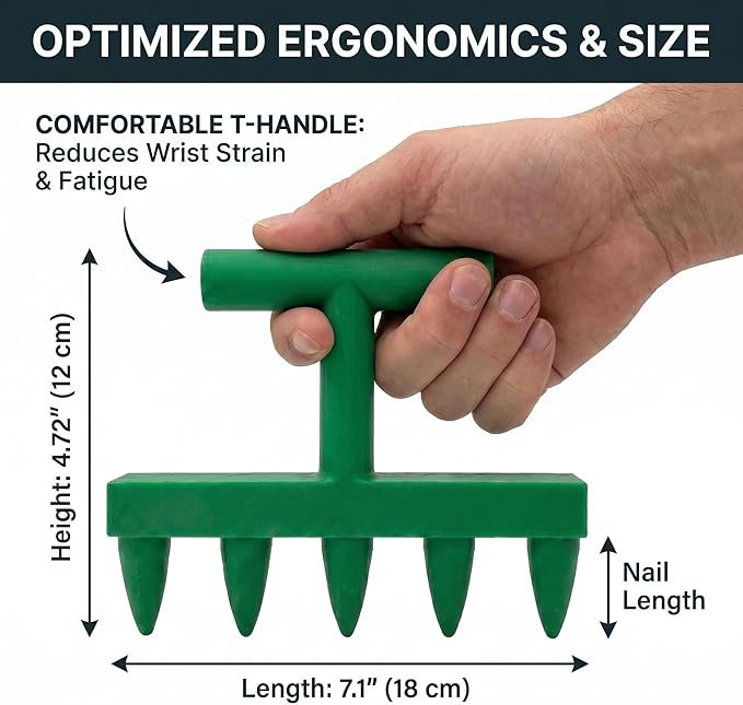3D Printed 5-Prong Seed Dibber Gardening Tool, Unibody Hand Seeding Punch & Plant Hole Digger for Raised Beds, Seed Spacing Tool & Garden Row Maker, 7.1" x 4.7" (Red)