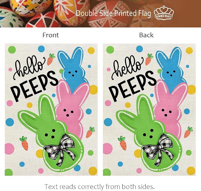 CROWNED BEAUTY Easter Garden Flag Bunny Peeps 12x18 Inch Double Sided Holiday Decoration for Outdoor Lawn Yard