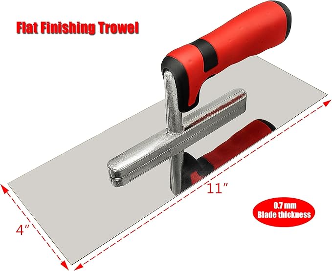 Concrete Tools Set Stainless Steel Flat Finishing Trowel (11" x 4") and Pool Trowel (14" x 4") Drywall Cement Plastering Masonry Construction Hand Kit