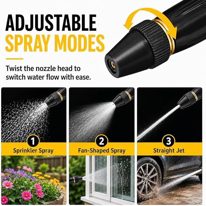 High Pressure Hose Nozzle High Pressure Car Wash Water Gun Garden Hose Sprayer High Pressure Hose Nozzle, Adjustable Spray Patterns for Car Washing and Outdoor Cleaning