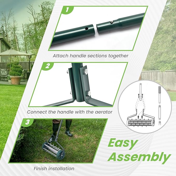 GYMAX Lawn Aerator, 17inch Heavy Duty Rolling Aerator with Sharp Spikes & Anti-Slip Handle, Push Grass Aerator for Lawn, Garden, Yard, Manual Aerator Tool (Basic)