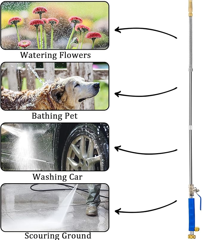 Hbaushun High Pressure Power Washer Wand, Hydro Jet Water Wand Pressure Sprayer,Flexible Garden Watering with 3 Nozzle Universal Hose End,for Car Pet Window Patio Gutter Cleaning Blue