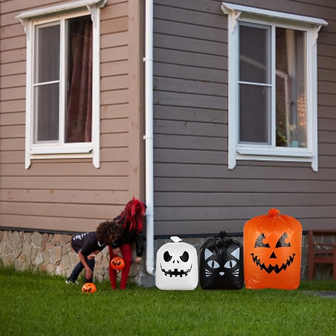 Giiffu Halloween Leaf Bags 9-Pack Pumpkin Leaf Bags | Heavy Duty Pumpkin Trash Bags for Leaves Large Plastic Halloween Lawn Garbage Yard Bags with Twist Ties Outdoor Decor