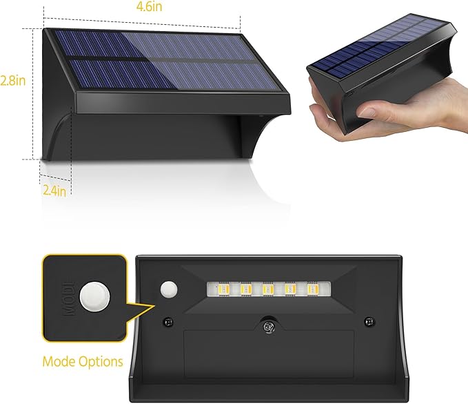 NIORSUN Outdoor Fence Lights, 24 Pack Waterproof LED Solar Fence Lights with 1500mAh Battery, Warm White/Cool White/RGB, Easy-to-Install Wall Light for Deck, Patio, Railing, Stairs, Backyard – Black