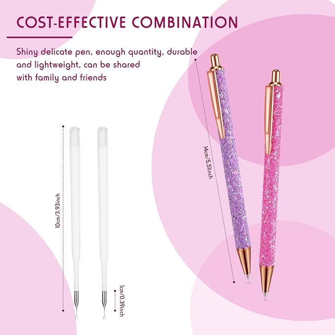 Epakh 2 Pieces Weeding Pen Vinyl Pen Pin Weeding Tool Fine Point Glitter Metal Vinyl Air Release or Car Puncturing Installation Retractable Craft Tool for DIY(Purple, Rose)
