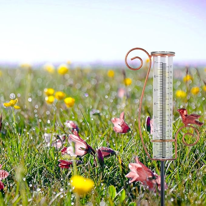 Cardinal Rain Gauge Outdoor, 7 Inch Metal Rain Gauges for Measuring Precipitation, Patio, Garden Yard Decor