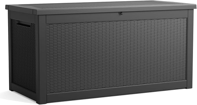 320 Gallon Outdoor Storage Box Waterproof, Resin Lockable Deck Box with Lid, Large Capacity Weatherproof Container for Patio Furniture Pool Accessories, Cushions(Black, 320 Gallon)