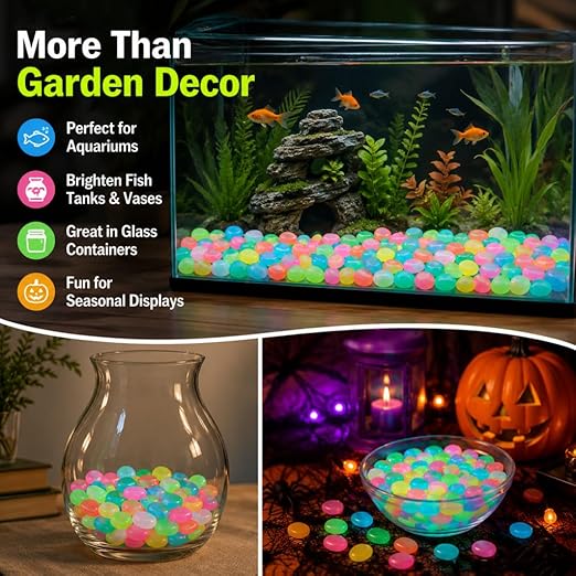 Colorful Glow in the Dark Garden Stones, Night Guide Luminous Pebbles Rainbow, Glow in the Dark Stepping Rocks Outdoor, Landscaping Decor, Glowing Stones Fish Tank Aquarium Decorations (200/Pack)